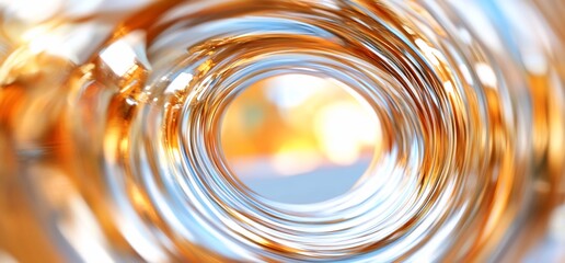 Poster - Abstract view through a circular glass, showcasing warm colors and reflections.