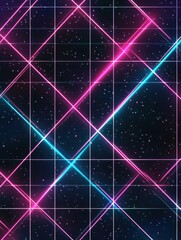 Leinwandbilder - Bright neon grid pattern from the retro 1990s featuring vibrant colors against a dark background. Generative AI