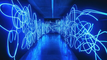 Poster - Artistic glowing blue neon lines creating a surreal visual impact.