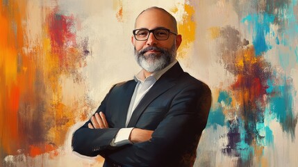 Poster - Artistic portrait of a seasoned entrepreneur blending creative vision with professional expertise.