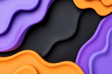 Poster - Abstract wavy shapes in purple, orange, and black colors.