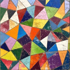 Poster - Mosaic pattern featuring colorful triangles with various shades arranged in a vibrant design suitable for decorative purposes. Generative AI