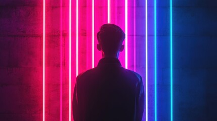 Poster - Digital glowing neon lines in a minimalist artistic style.
