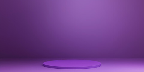 Poster - Purple round podium on purple background creating a modern and minimalist presentation space
