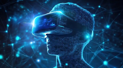Poster - Flowing blue cyber designs emphasizing virtual reality themes.