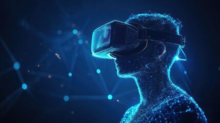 Poster - Flowing blue cyber designs emphasizing virtual reality themes.