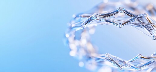 Poster - A close-up of a transparent, interconnected structure on a soft blue background.