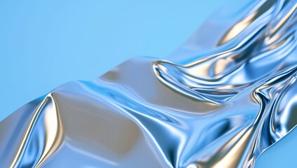 Poster - Smooth metallic surface with a reflective sheen against a blue background.