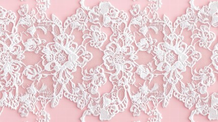 Poster - Lace inspired seamless pattern featuring intricate floral designs on a soft pink background for elegant decor. Generative AI