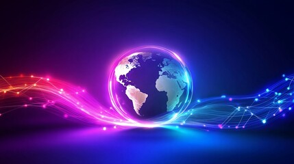 Poster - A glowing representation of Earth surrounded by colorful waves of light.