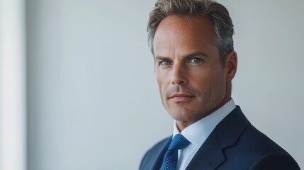 Poster - Handsome business executive in a corporate office, showcasing a poised and charismatic demeanor, on solid white background, single object
