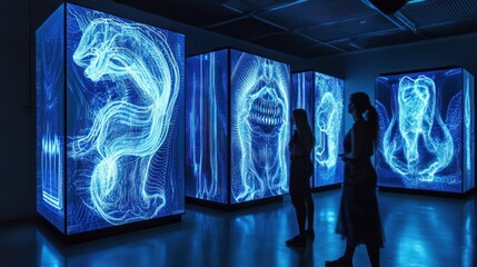 Poster - Immersive blue neon artwork tailored for unique digital displays.