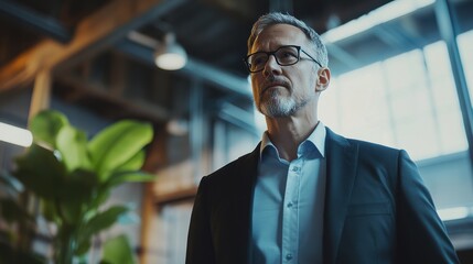 Poster - Mature tech industry leader captured in a modern, innovative setting.