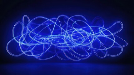 Poster - Minimalist neon art featuring smooth glowing blue lines.