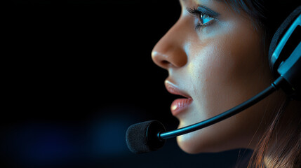 Poster - Close-up of call center operator working late at night