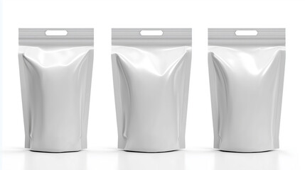 Poster - Three white blank doypack pouches standing on white background