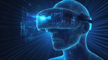 Poster - Modern blue cyberspace designs for virtual reality visuals.