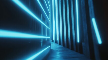 Poster - Modern motion graphic featuring glowing blue neon stripes.