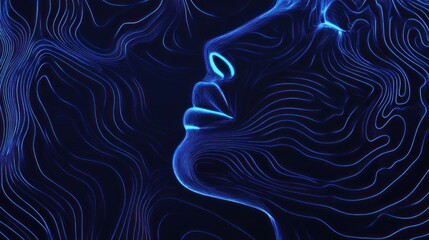 Poster - Modern neon art with electric blue patterns in digital form.