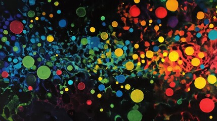 Poster - Neon light dots on a dark canvas, blending motion and abstract design.