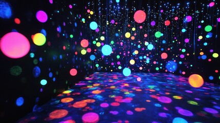 Poster - Neon light dots on a dark canvas, blending motion and abstract design.