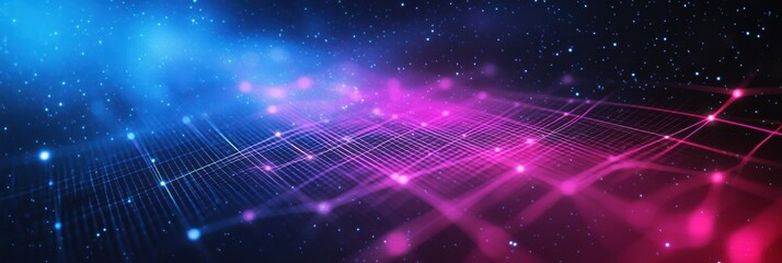 Aufkleber - Retro 1990s grid pattern with vibrant colors featuring purple and blue elements in a digital landscape. Generative AI
