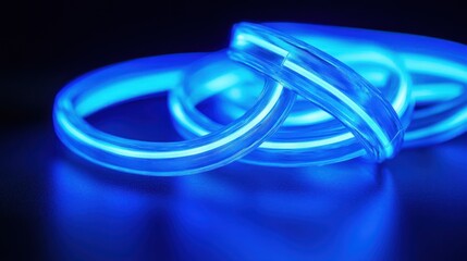 Poster - photograph of Blue neon glowing stripes abstract modern motion background telephoto lens summer daylight cool color