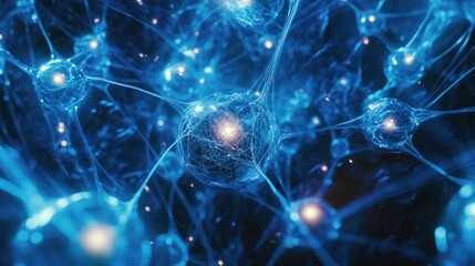 Poster - Sci-fi virtual network in electric blue with glowing nodes.