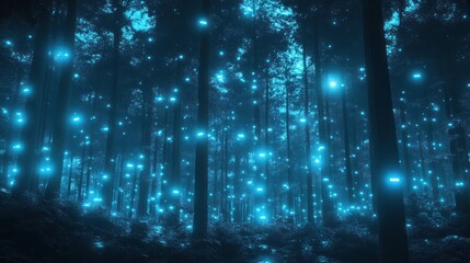 Poster - Sci-fi virtual network in electric blue with glowing nodes.