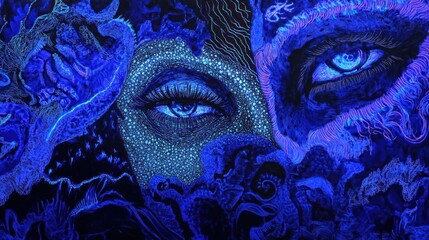 Poster - Textural blue neon designs emphasizing modern artistry.