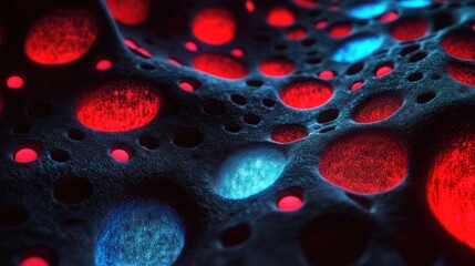 Poster - Texture-based red and blue dots creating a unique glowing surface design.