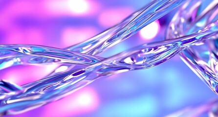 Poster - Abstract image of intertwined transparent strands with colorful lighting.