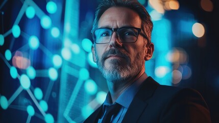 Poster - Visionary CEO portrait with a futuristic theme, blending creativity and executive presence