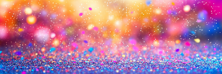 Poster - Colorful glittering background with falling confetti and bokeh lights