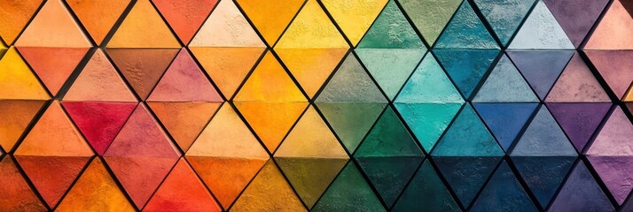 Poster - Mosaic inspired pattern featuring colorful triangles arranged in a vibrant design suitable for artistic spaces. Generative AI