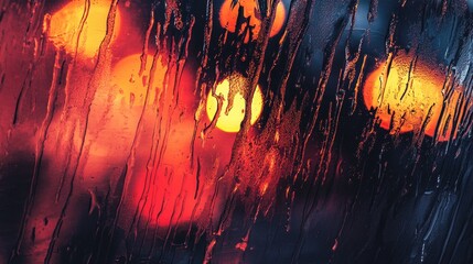 Poster - Abstract Rainy Window with Colorful Reflections and Light Bokeh