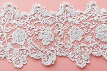 Poster - Delicate lace inspired seamless pattern featuring intricate floral designs and elegant motifs on a soft pink background. Generative AI