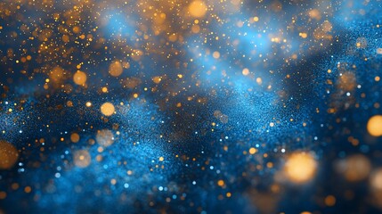 Poster - A shimmering abstract background with blue and golden sparkles.