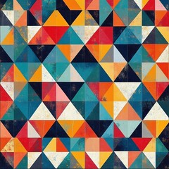Aufkleber - Mosaic inspired pattern of colorful triangles creating a vibrant geometric design in an artistic setting. Generative AI