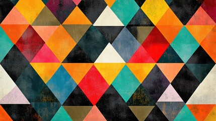 Poster - Mosaic inspired pattern featuring vibrant triangles in various colors arranged in an artistic design. Generative AI