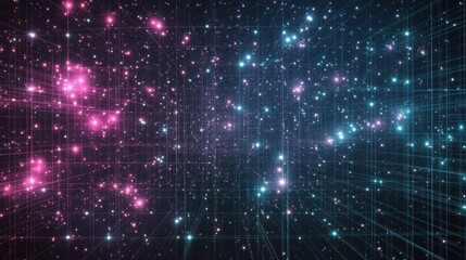 Leinwandbilder - Retro 1990s grid pattern with vibrant colors and a cosmic theme creating a nostalgic digital atmosphere. Generative AI