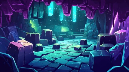 Wall Mural - A Crystal Cave with Glowing Rocks and a Stone Path