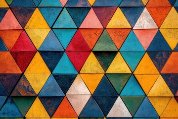 Poster - Mosaic inspired pattern of colorful triangles creating a vibrant wall art display. Generative AI