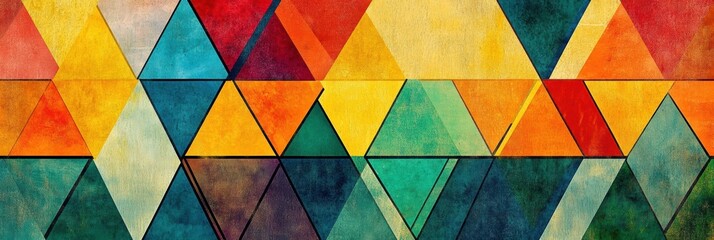 Aufkleber - Mosaic inspired pattern of colorful triangles creating a vibrant and dynamic visual arrangement. Generative AI