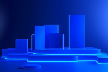 Wall Mural - minimal blue neon abstract 3d-rendered background design