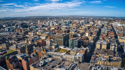 Aerial View of the Glasgow, Scotland, United Kingdom Skyline during Autumn