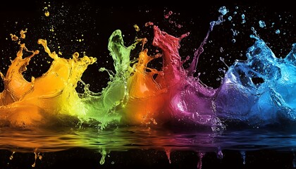Wall Mural - colorful abstract splash pattern featuring water and smoke effects on a dark background.