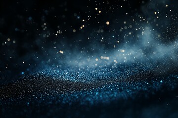 Wall Mural - Dark blue glitter bokeh particles creating a dreamy gradient effect