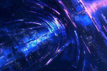 Wall Mural - futuristic electronic circuit-inspired abstract background in rich blue tones for tech designs.