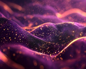 Wall Mural - glowing particle stream on a rich purple abstract background for futuristic tech themes.
